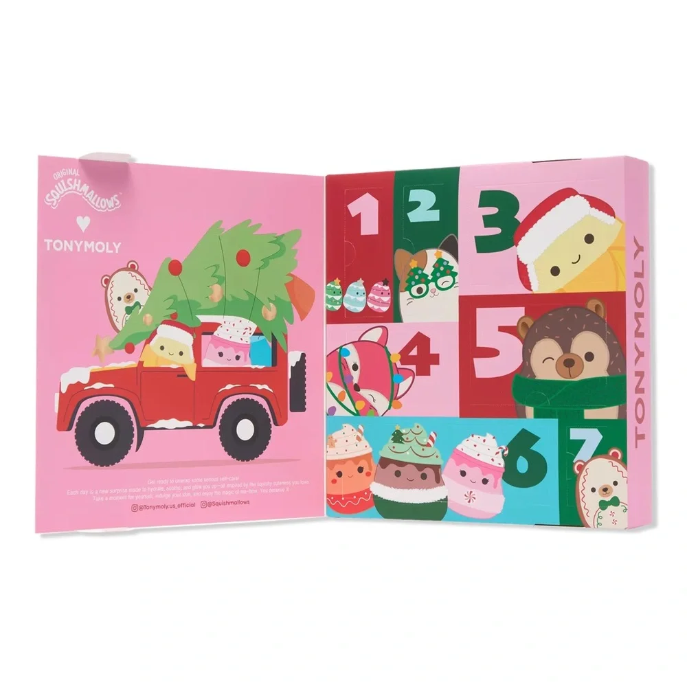 Squishmallows 7-day tween advent calendar, eye mask, foot mask/sock set—NWT